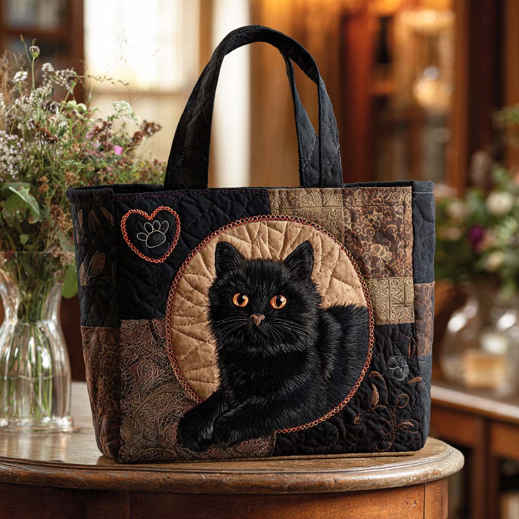 Midnight Charm Quilted Tote Bag Cat Lover Gifts For Women