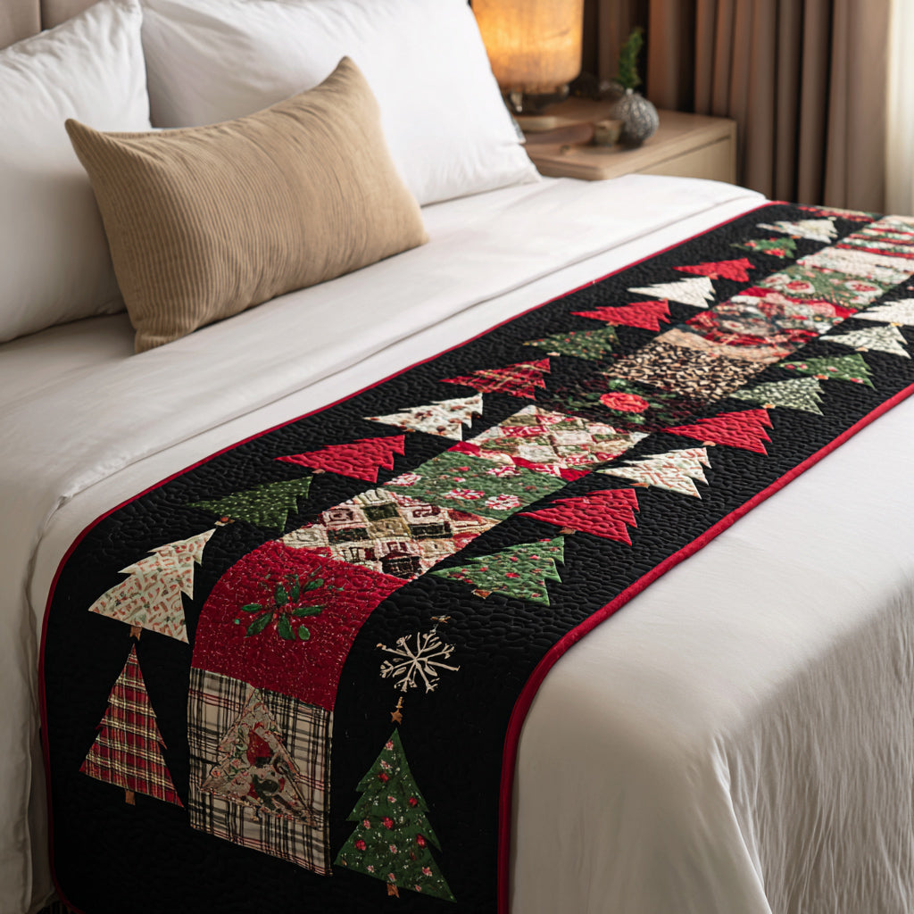 Midnight Christmas Tree Quilted Bed Runner Christmas Bed Runner Best Secret Santa Gifts