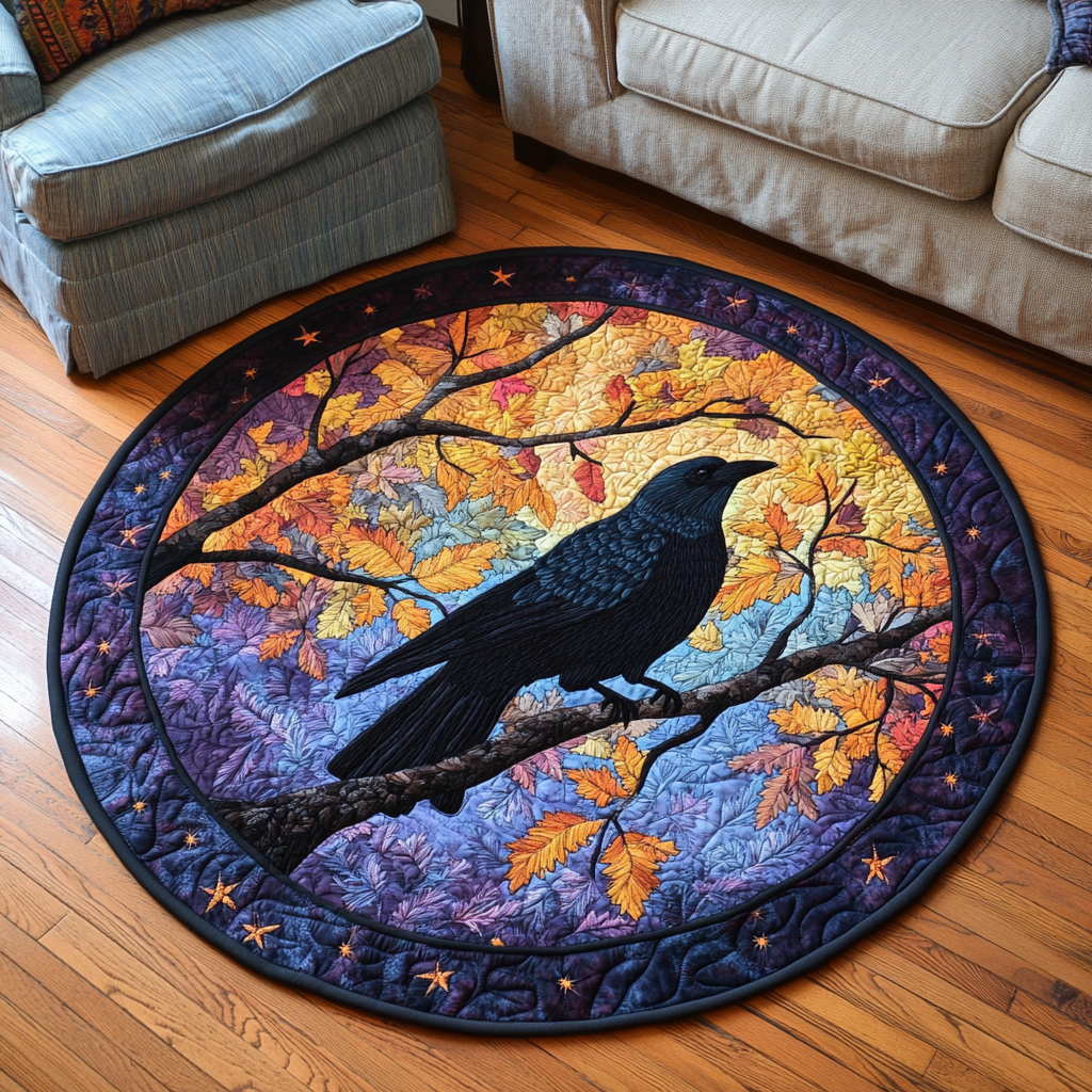 Midnight Crow Quilted Round Mat Home Entrance Decor Ideas Gifts For Cardinal Lovers