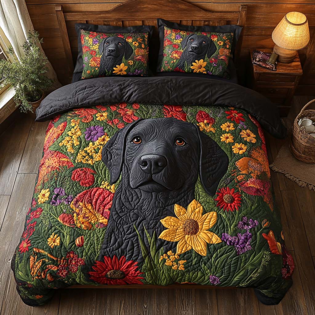 Midnight Daisy Quilted Bedding Set Christmas Bedding Duvet Cover Labrador Gifts For Him Her