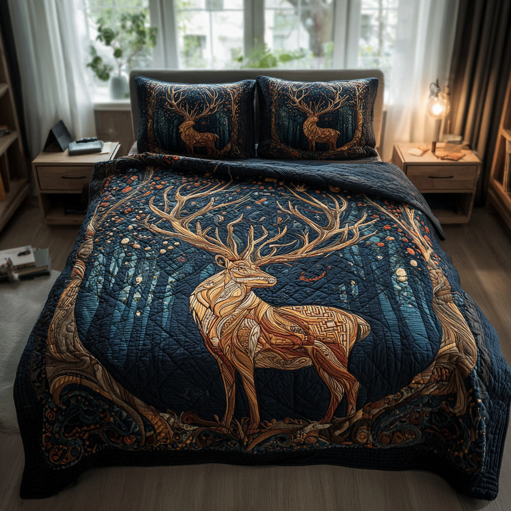 Midnight Deer Runic Quilted Bedding Set Thoughtful Bedding Gift for Cozy Winter Nights