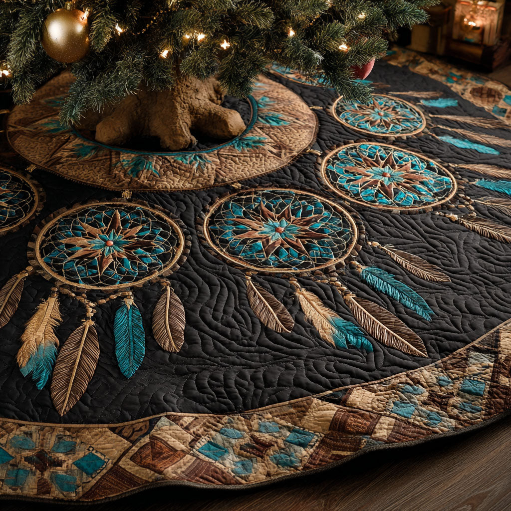 Midnight Dreamcatcher Christmas Quilted Tree Skirt Xmas Home Decor Family Xmas Presents