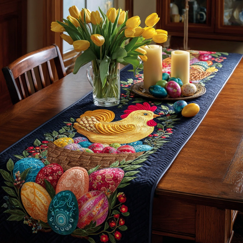 Midnight Easter Quilted Table Runner Dark Spring Table Decor Gift For Easter Lovers