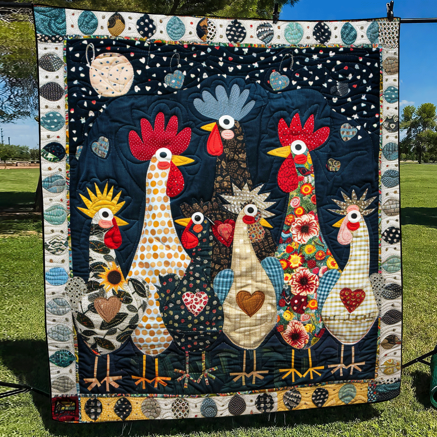 Midnight Farmhouse Quilted Blanket Chicken Lover Presents
