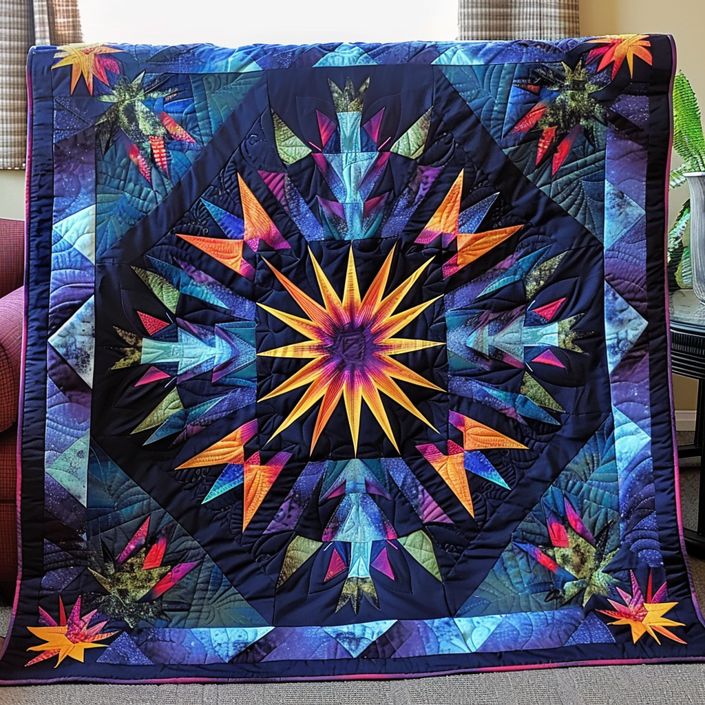 Midnight Feather Quilted Blanket Native American Gifts For Her