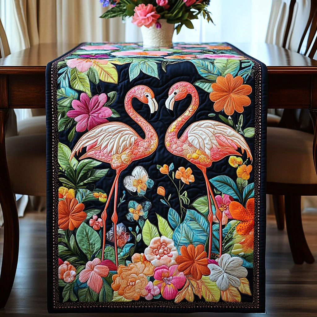 Midnight Flamingos Quilted Table Runner Dining Room Table Decor Flamingo Gifts For Ladies