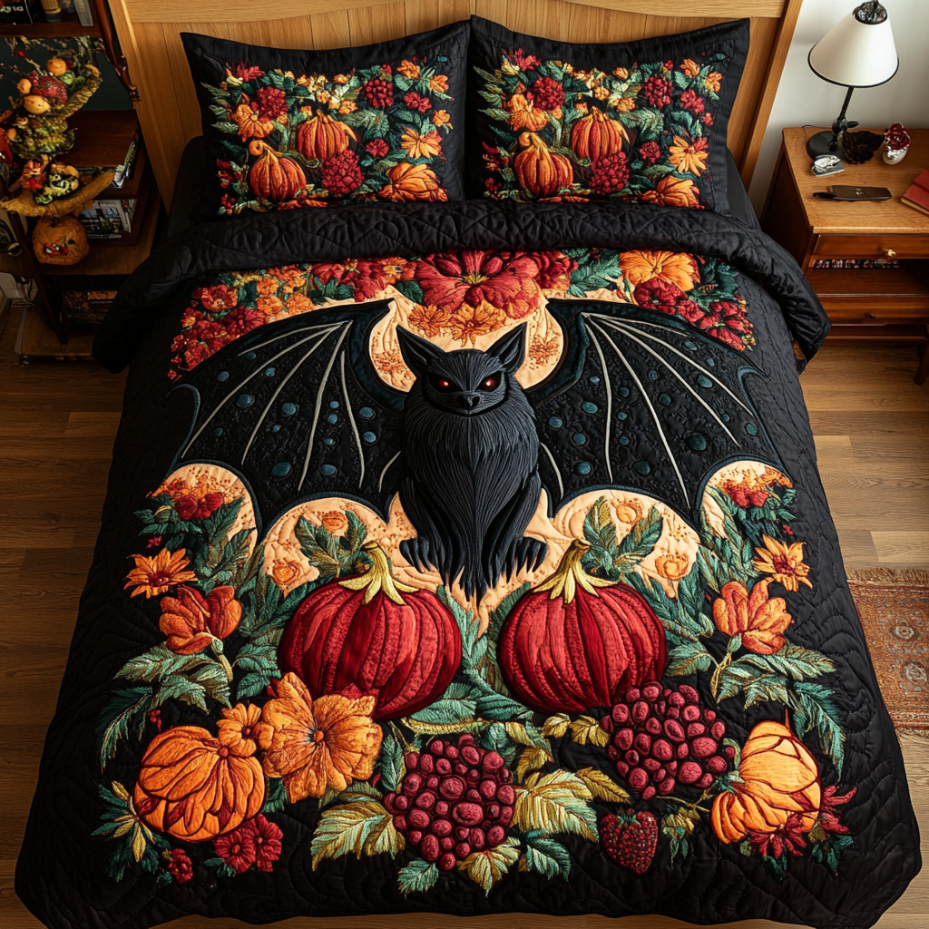 Midnight Flight Quilted Bedding Set Unique Bed Sheet Set Gothic Style Room Decor