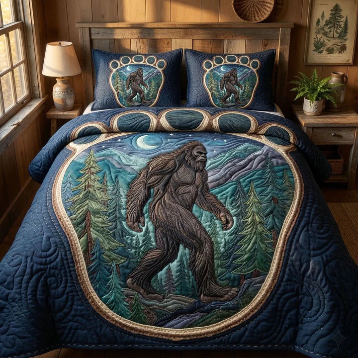 Midnight Forest Quilted Bedding Set Woodland Cabin Bedroom Decor Gift For Nature Lovers