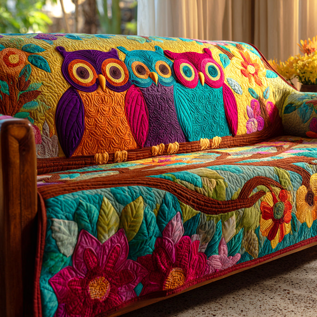 Midnight Frost Quilted Sofa Cover Living Room Decor Gifts For Owl Lovers