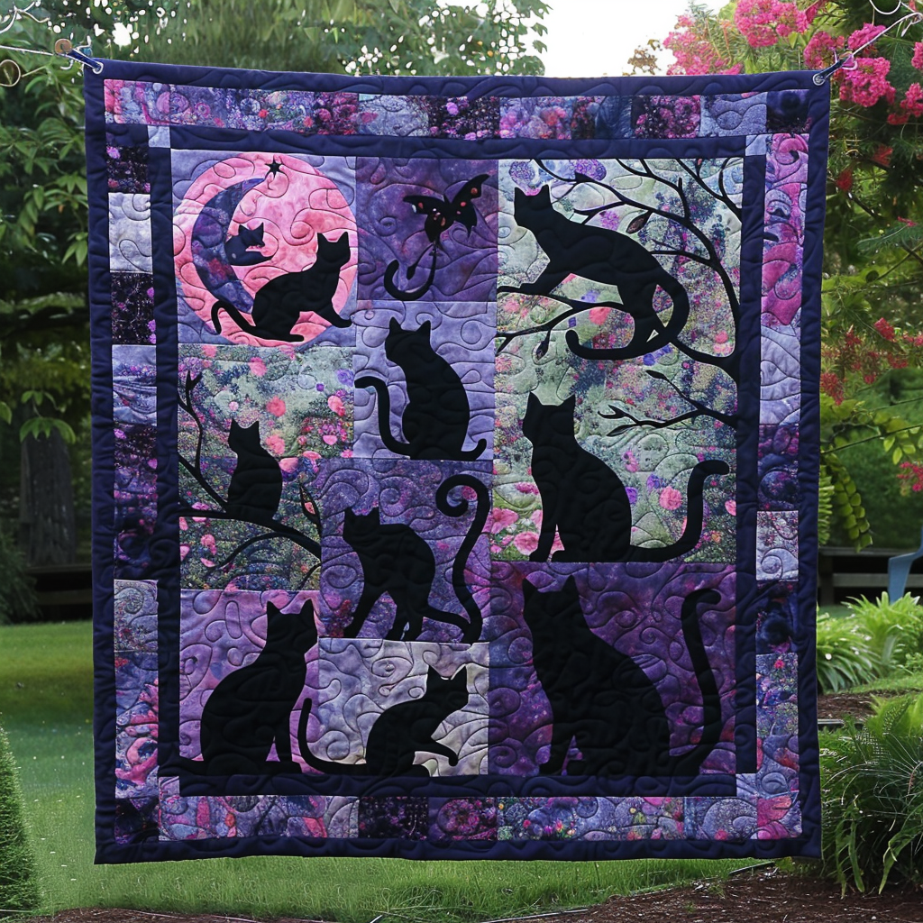 Midnight Garden Black Cats Quilted Blanket Cat Christmas Gifts