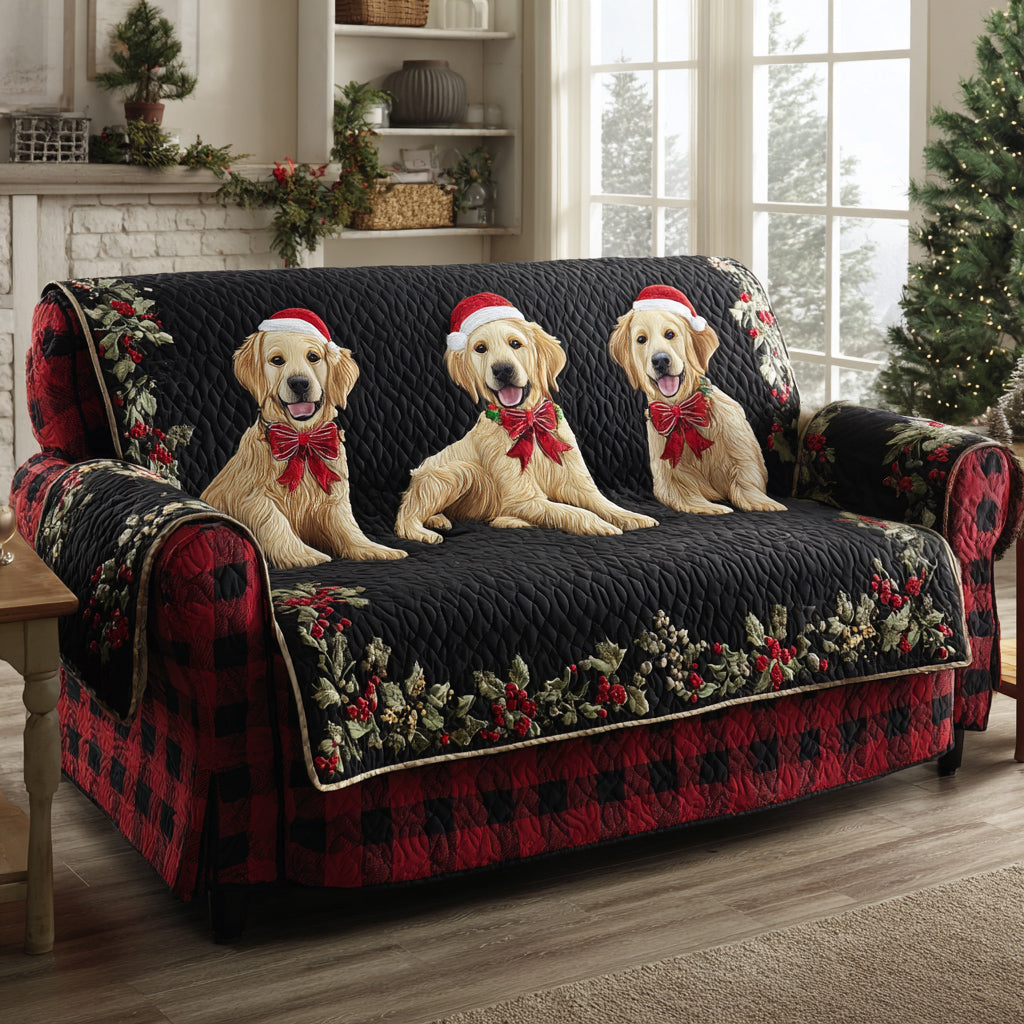 Midnight Golden Retriever Quilted Sofa Cover Christmas Living Decor Great Dog Christmas Gifts