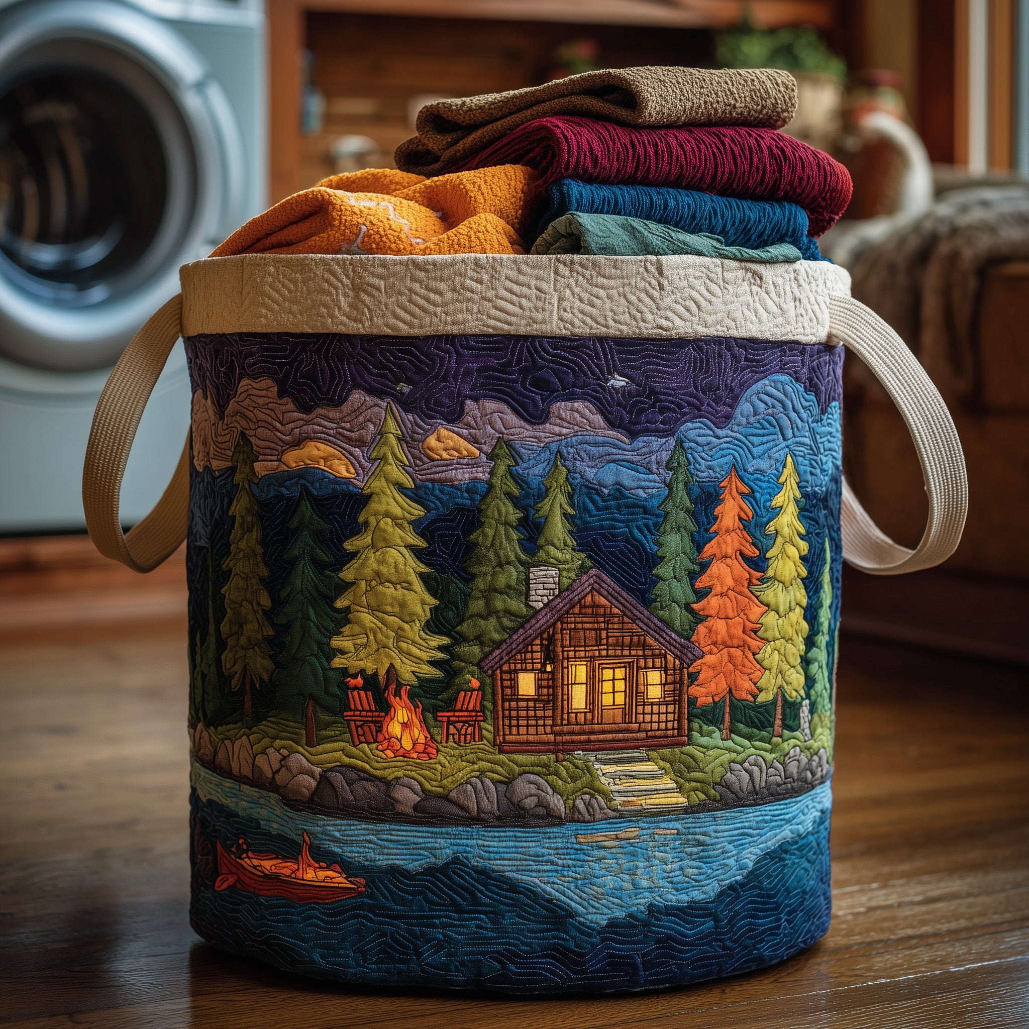 Midnight Harmony Quilted Laundry Basket Thoughtful Housewarming Gift