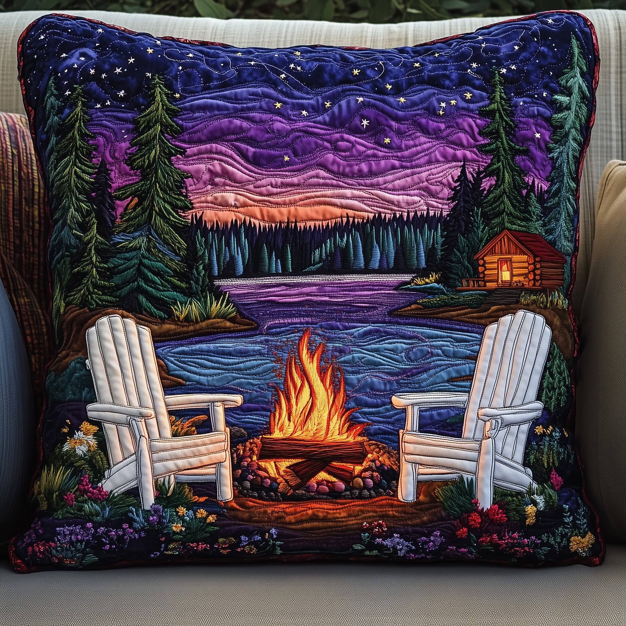 Midnight Harmony Quilted Pillow Case Decorative Pillow Cover MerchCamping Themed Christmas Gifts