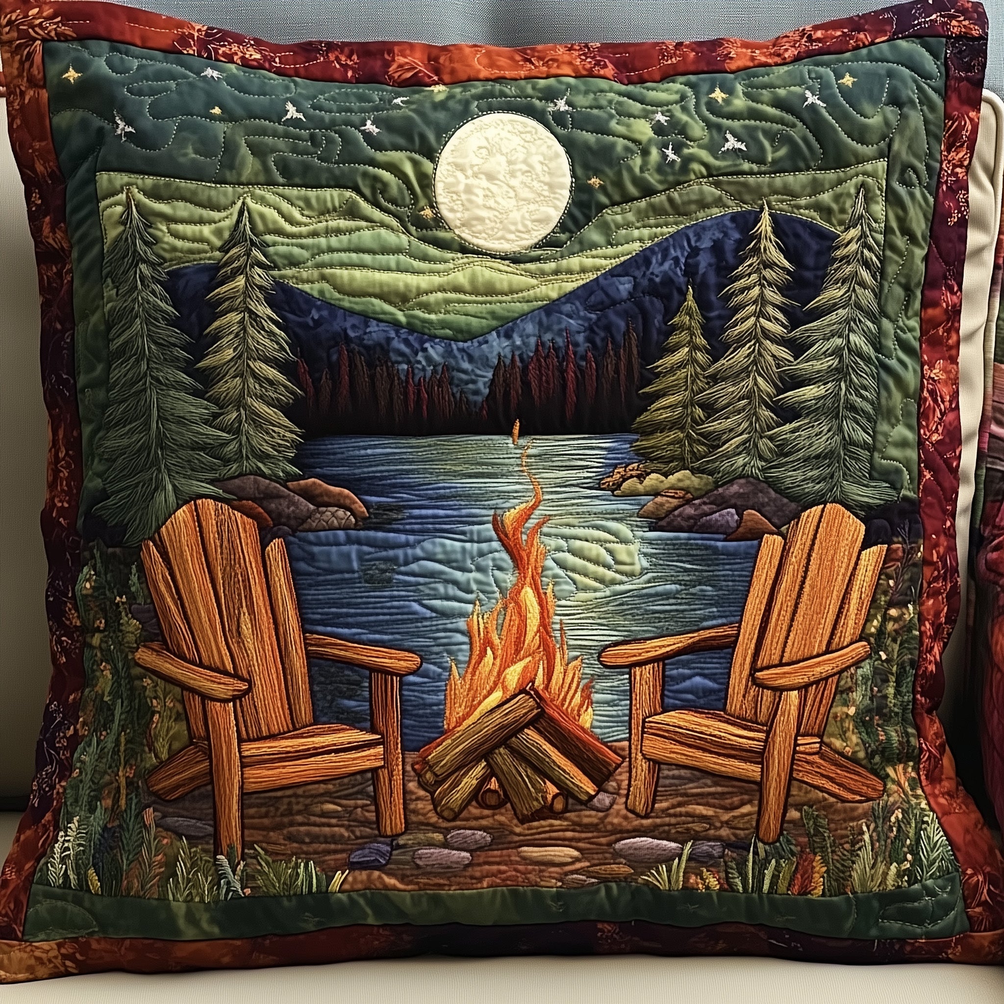 Midnight Harmony Quilted Pillow Case Decorative Pillow Cover MerchCamping Themed Presents