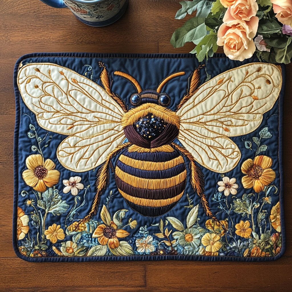 Midnight Honeybee Quilted Placemat Christmas Decor Gift Ideas For Bee Lovers