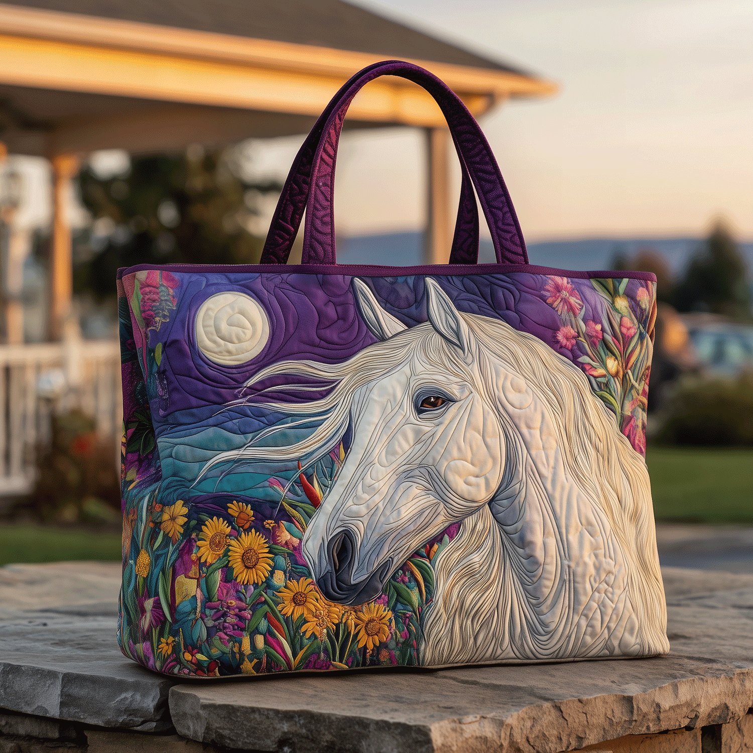 Midnight Horse Quilted Tote Bag Christmas Gifts For Horse Owners