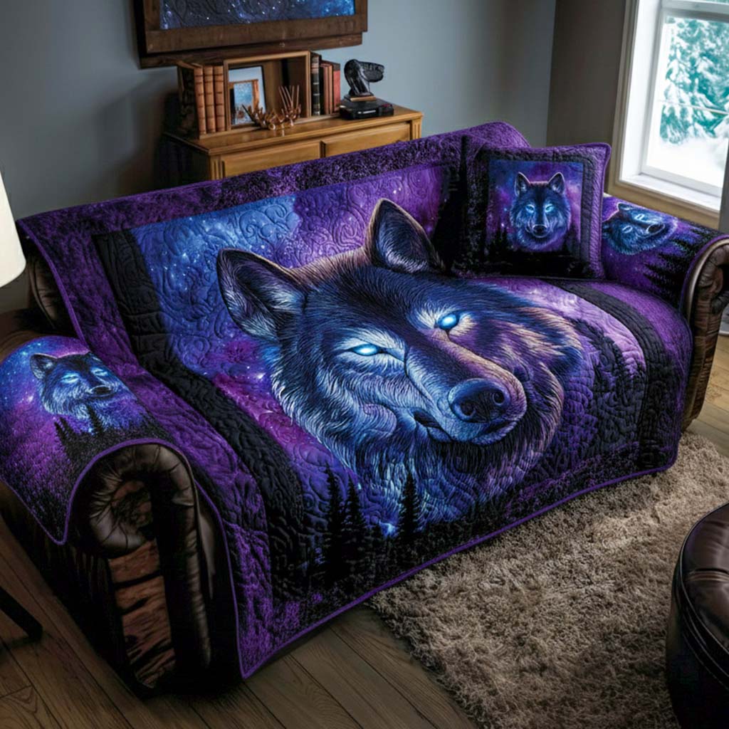 Midnight Howl Quilted Sofa Cover Home Decorattions Wolf Gifts For Adults