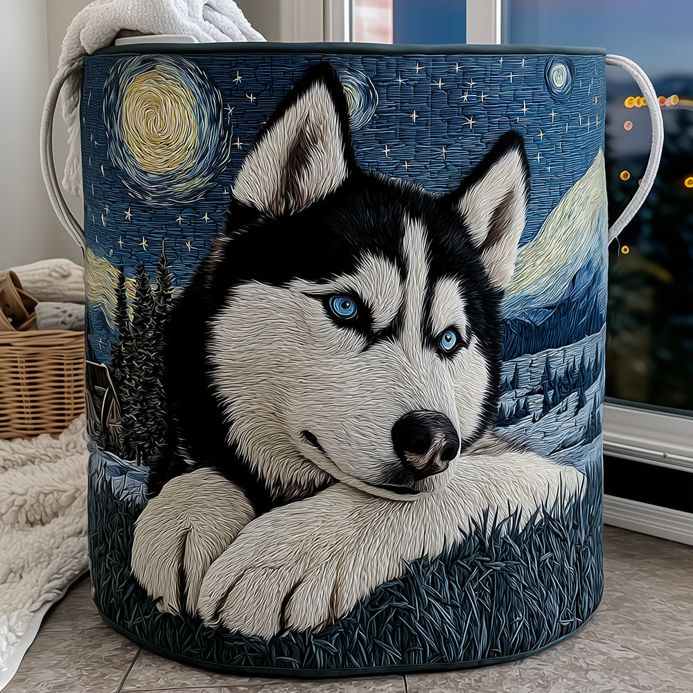Midnight Husky Quilted Laundry Basket Unique Gift For Laundry Lovers