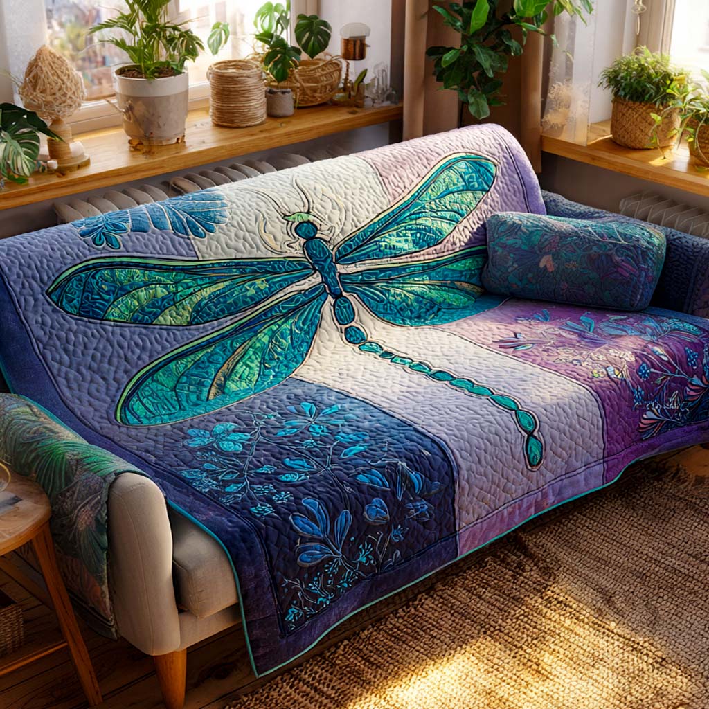 Midnight Jewel Wings Quilted Sofa Cover Home Decorattions Cool Gifts For Dragonfly Lovers