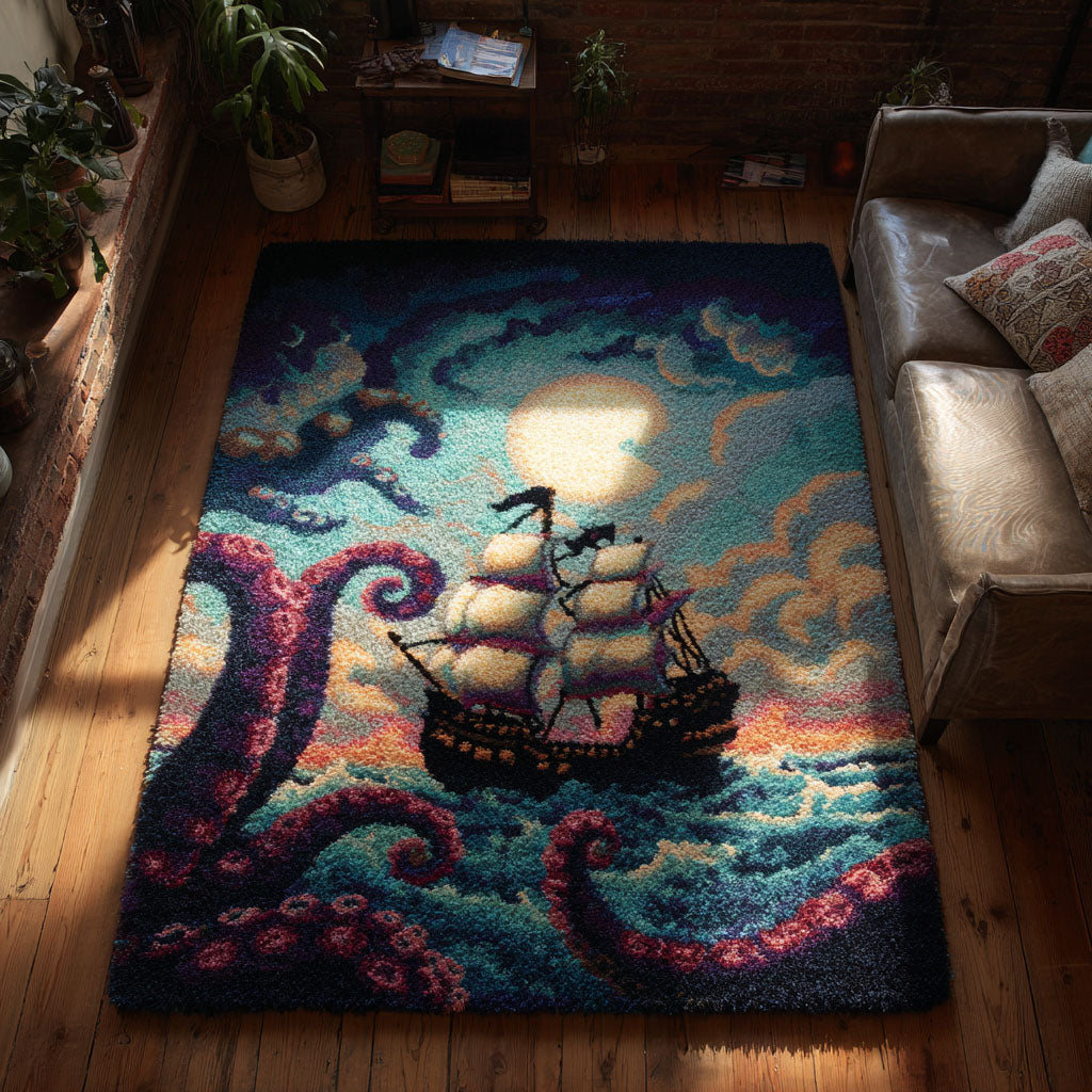 Midnight Kraken Area Rug Christmas House Decor Unique Octopus Gifts