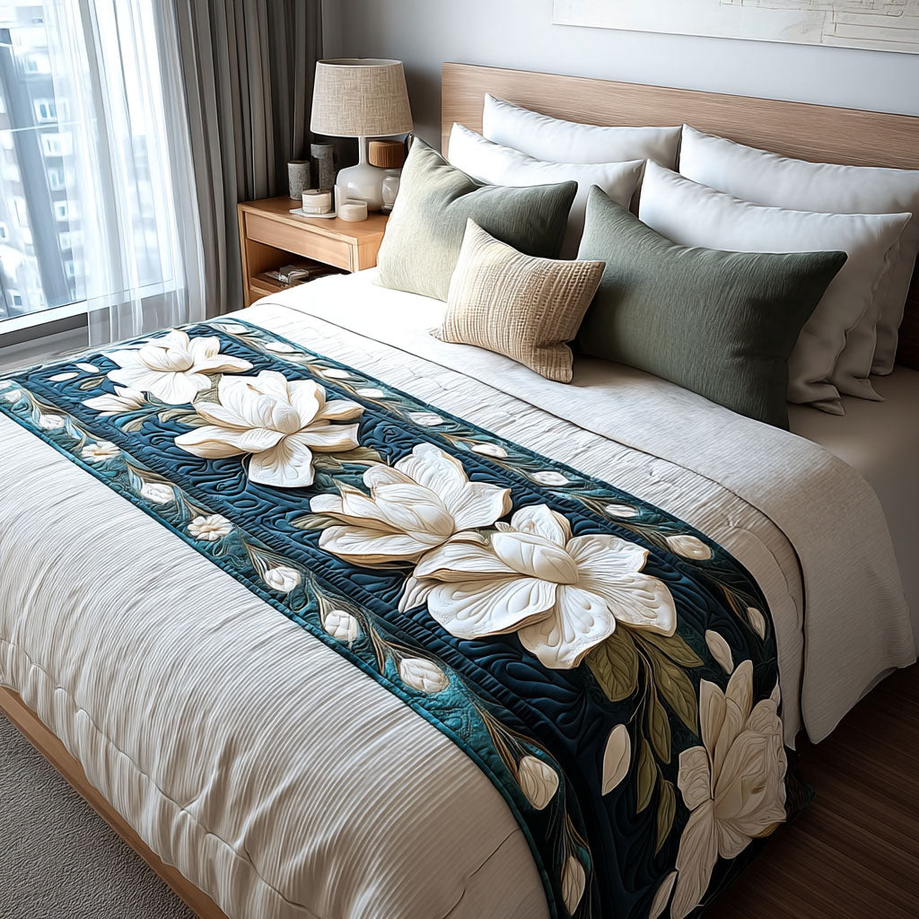 Midnight Magnolia Quilted Bed Runner Bedroom Decor Ideas Presents For Flower Lovers