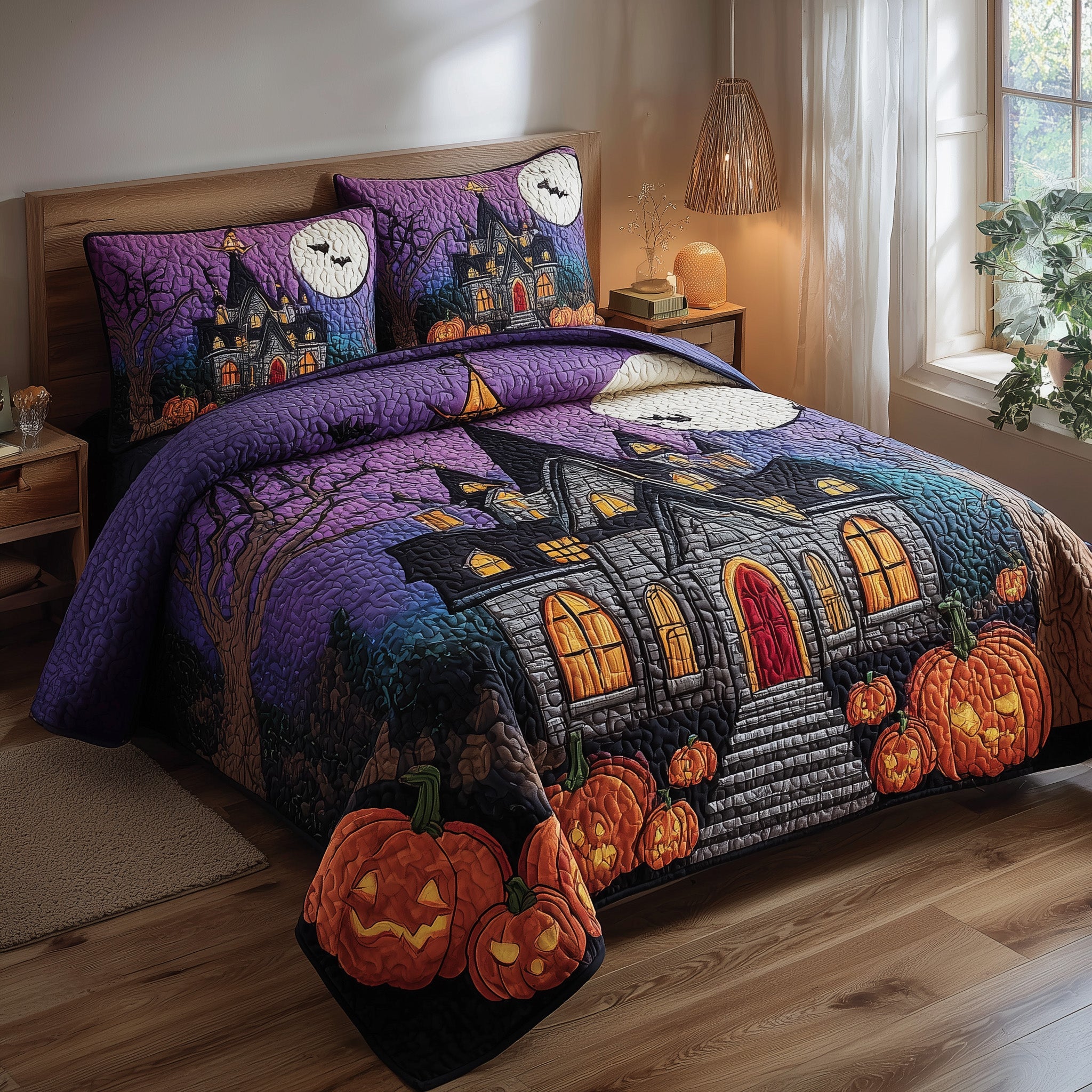 Midnight Manor Quilted Bedding Set Duvet Cover Bedspread Halloween Gifts For Teens Witch