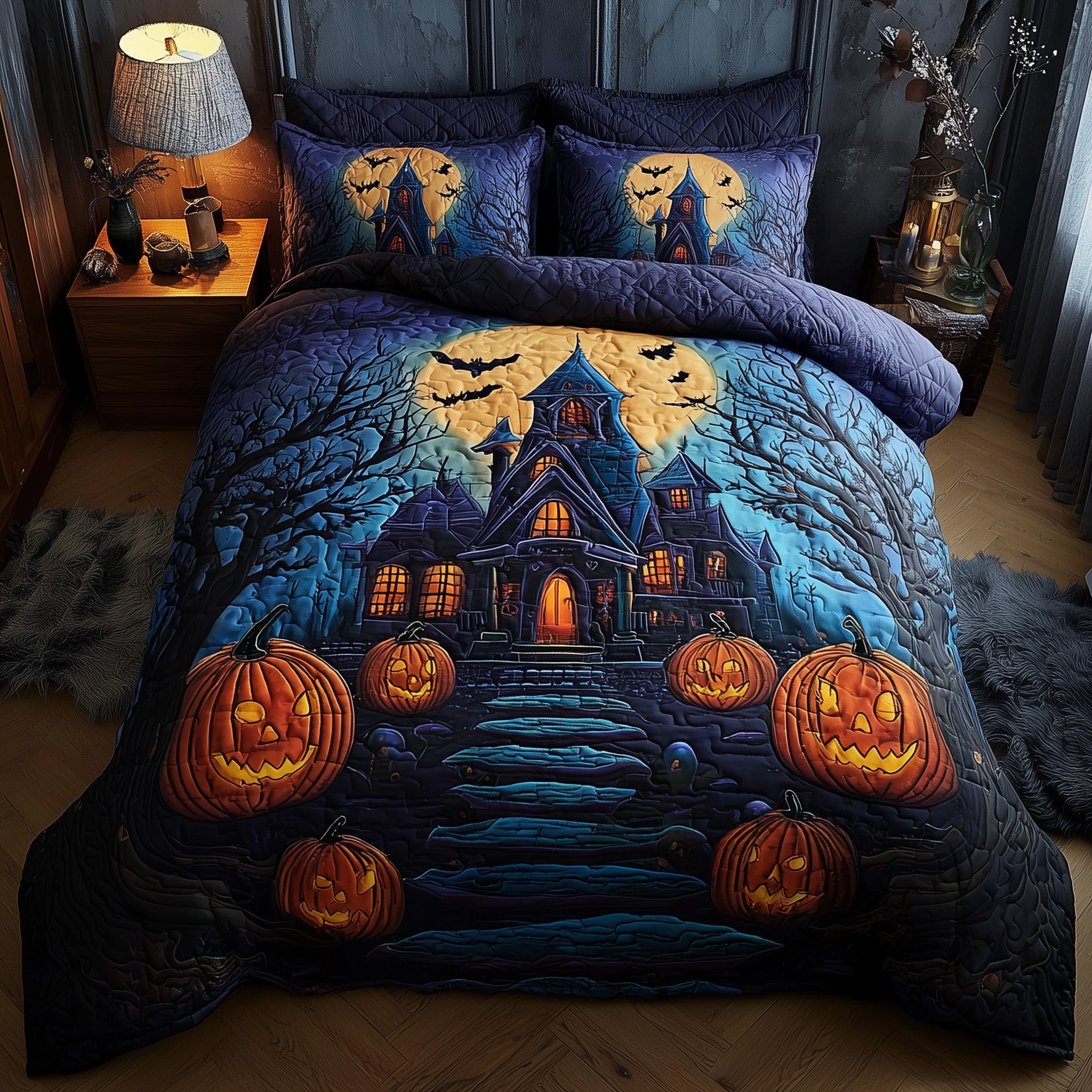 Midnight Manor Quilted Bedding Set Linen Blend