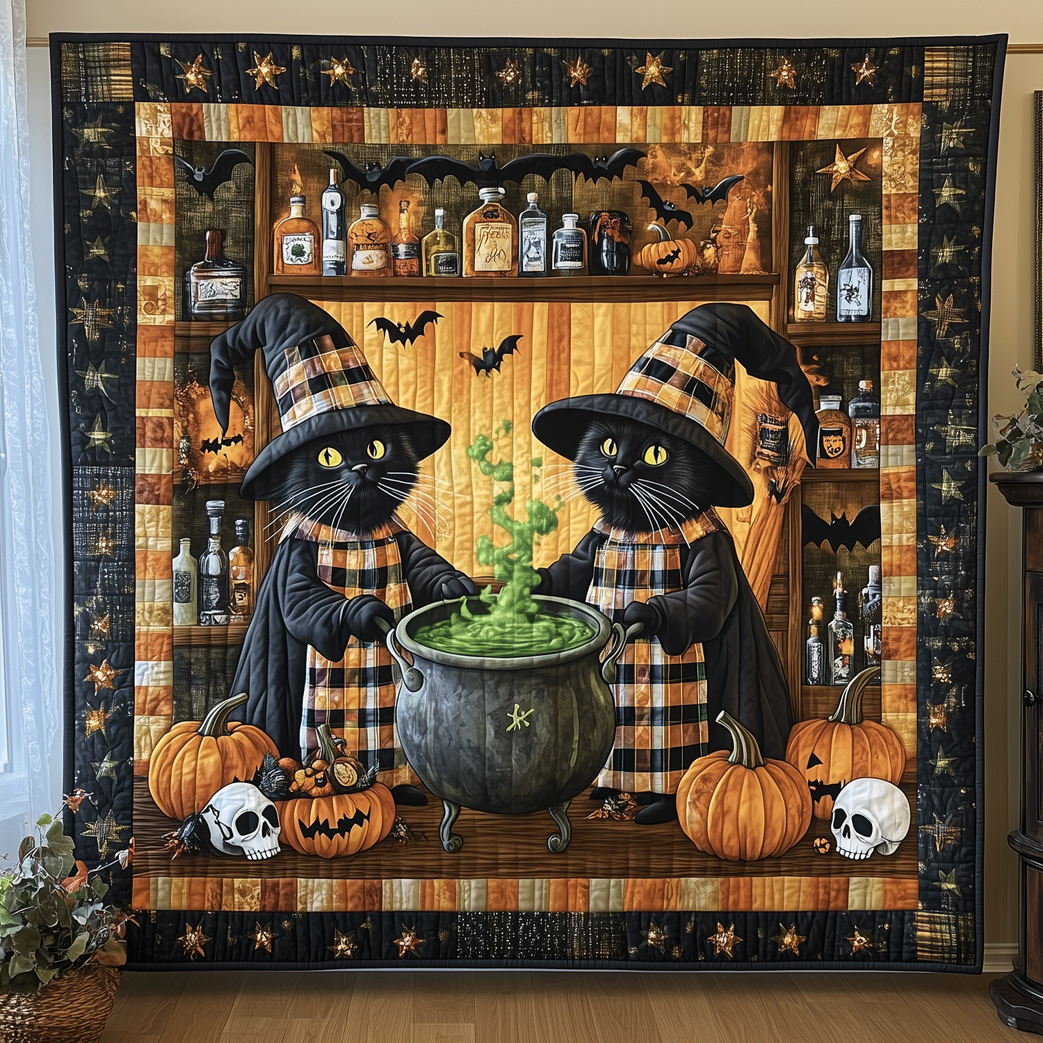 Midnight Mischief Quilted Blanket Cat Christmas Gifts