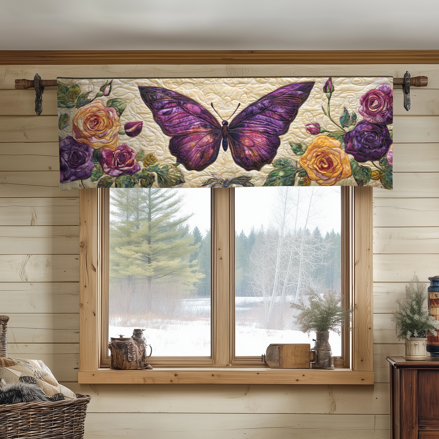 Midnight Monarch Quilted Valance Modern Holiday Decor Butterfly Gifts For Mom