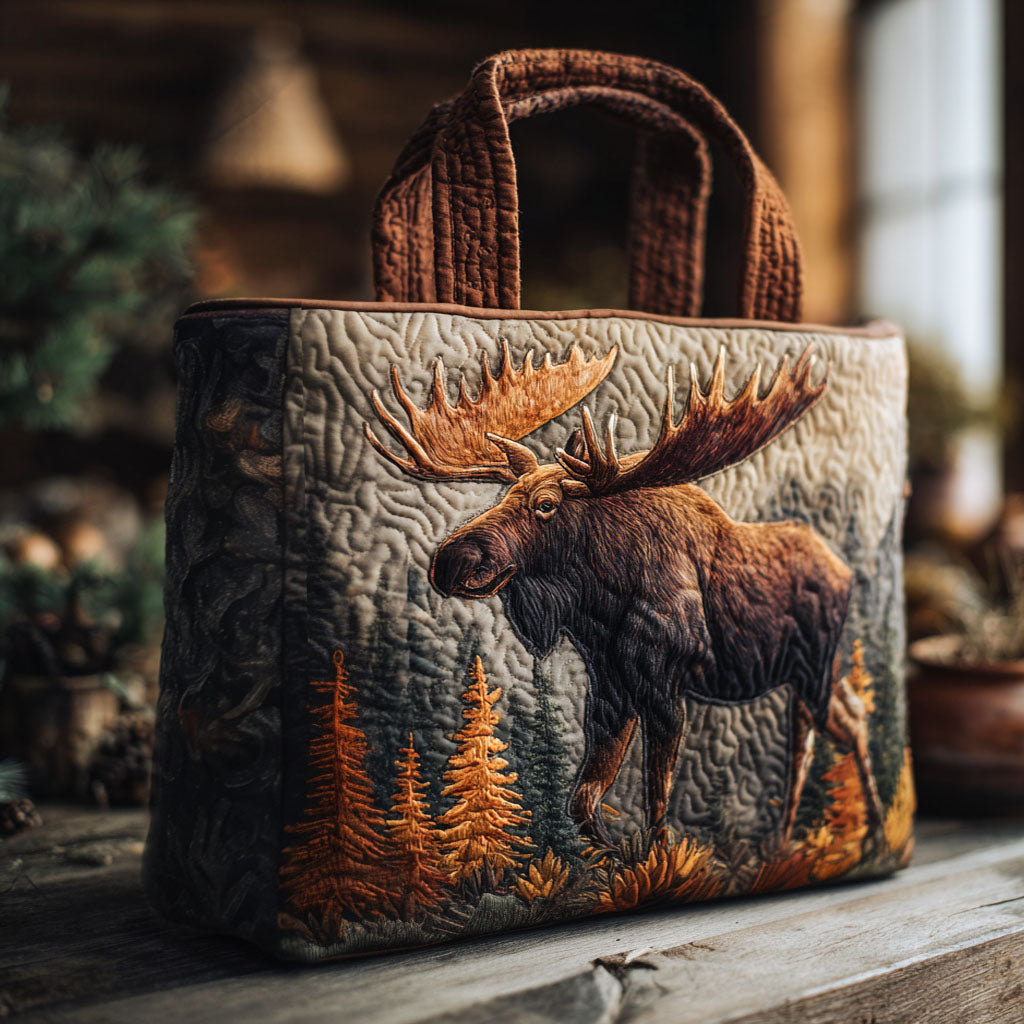 Midnight Moose Quilted Tote Bag Gifts For Forest Lovers