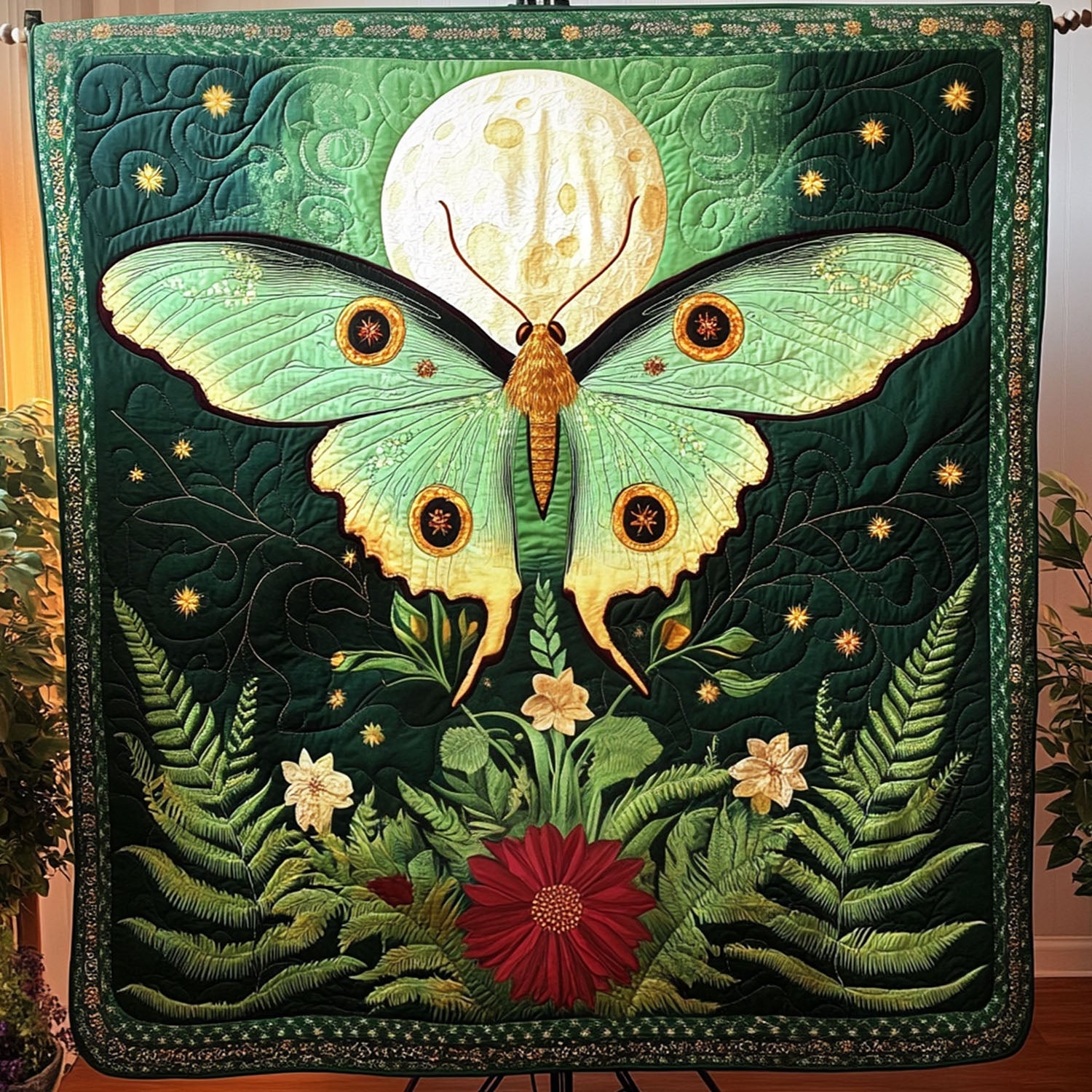 Midnight Moth Quilted Blanket Best Throw Blanket Butterfly Gift Ideas For Lovers