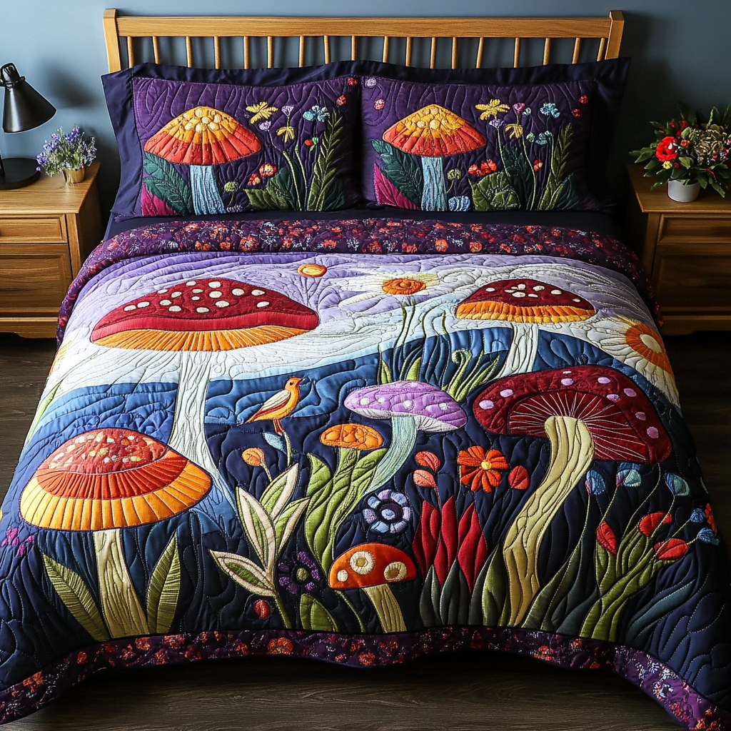 Midnight Mushroom Quilted Bedding Set Bedroom Decorations Mushroom Lovers Gifts