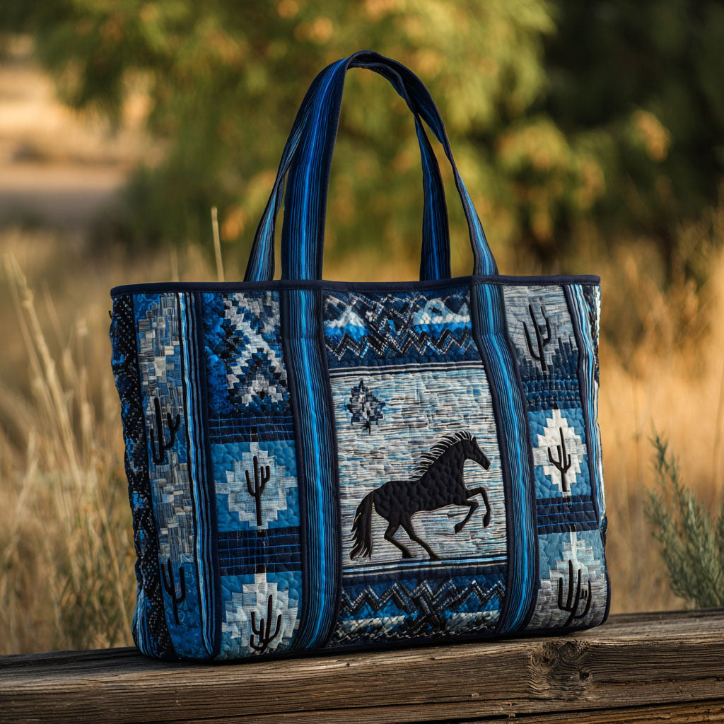 Midnight Mustang Quilted Tote Bag Gifts For People Who Like Horses