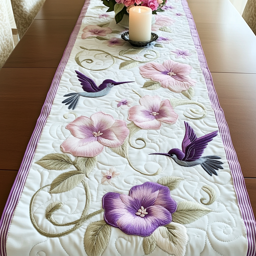 Midnight Nectar Quilted Table Runner Dining Room Table Decor Gifts For Hummingbird Lovers