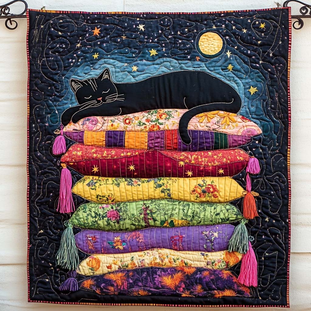 Midnight On A Thousand Pillows Quilted Blanket Cat Gifts For Cat Lovers