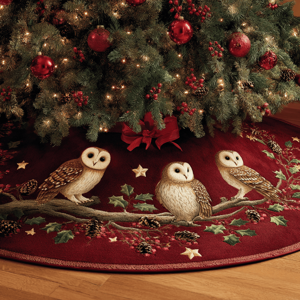 Midnight Owl Christmas Quilted Tree Skirt Holiday Tree Skirt Owl Lover Christmas Gifts