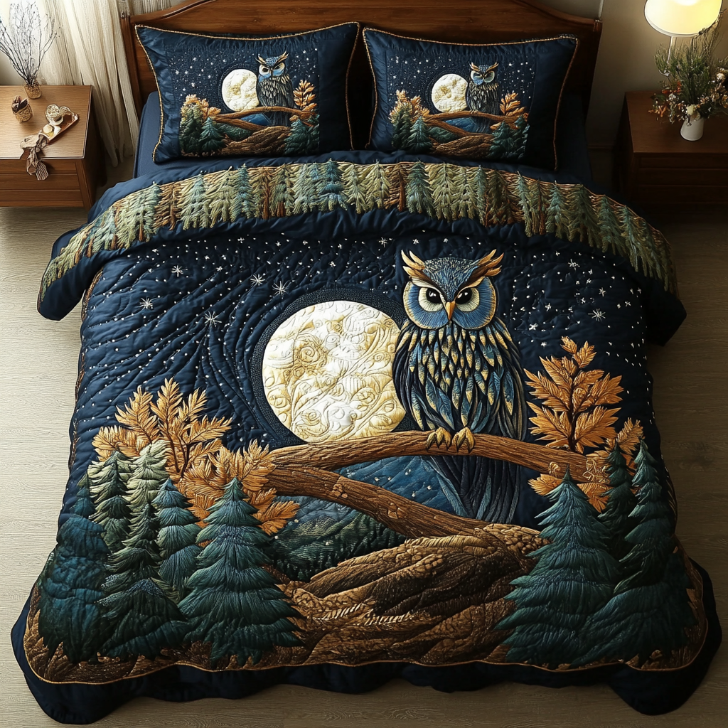 Midnight Owl Quilted Bedding Set Bed Decorations Best Unique Gifts For Owl Lovers