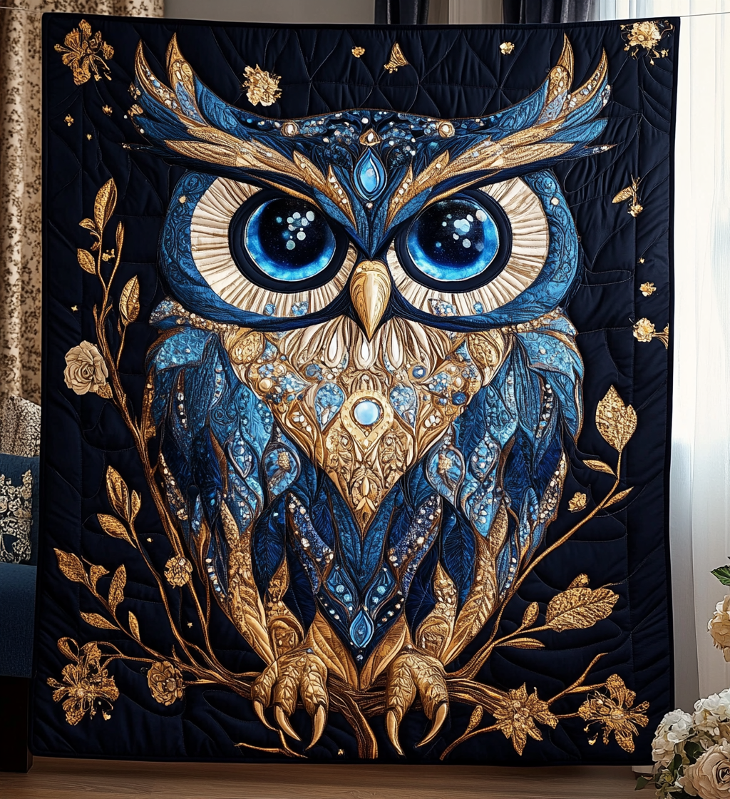 Midnight Owl Watch Quilted Blanket Gift For Owl Lover
