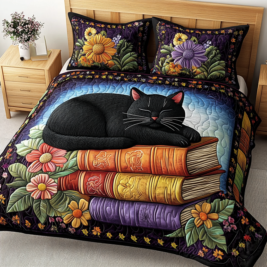 Midnight Paws Quilted Bedding Set Bedroom Decorations Cat Related Christmas Gifts