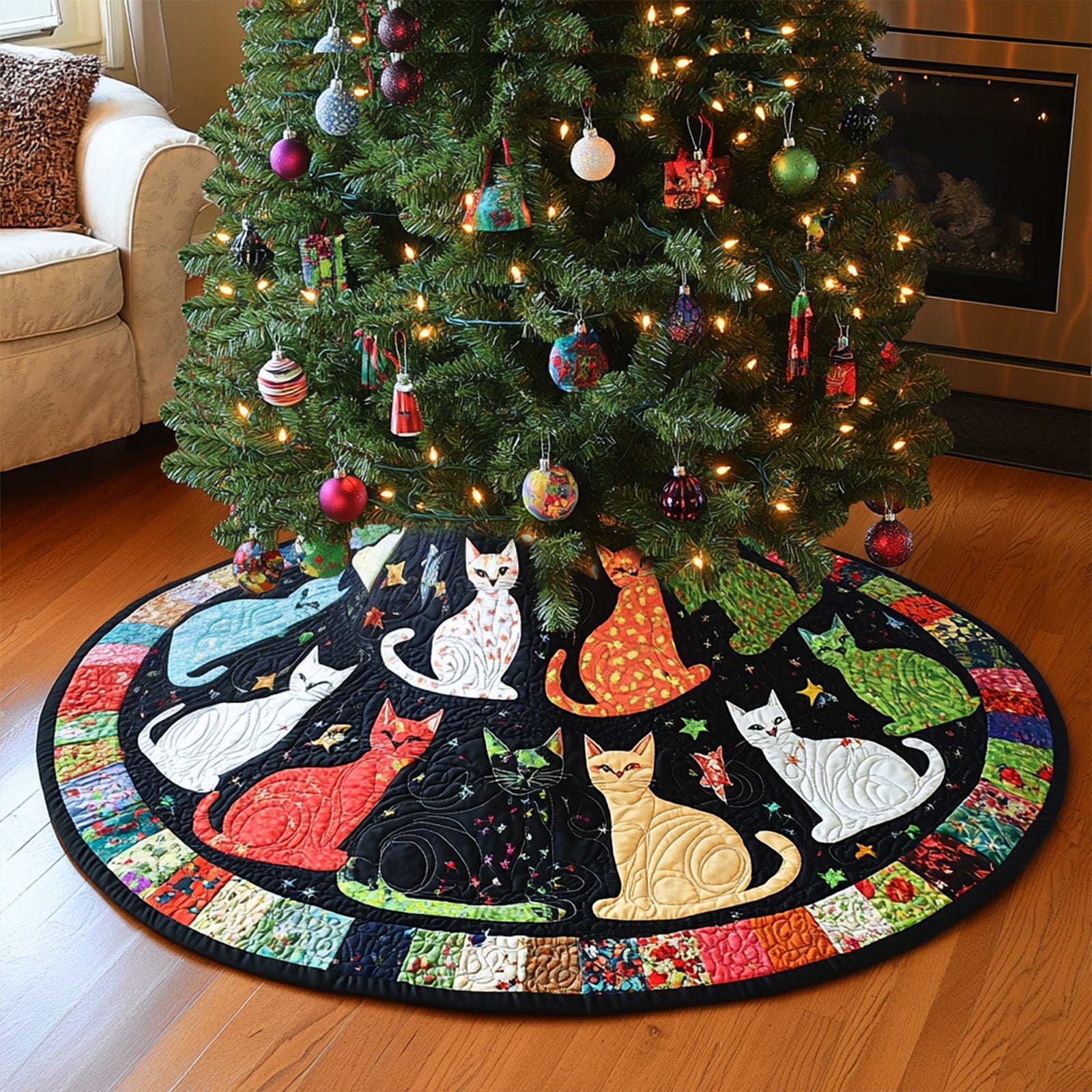 Midnight Paws Quilted Christmas Tree Skirt Classic Christmas Home Decor Merry And Bright Holiday Decor
