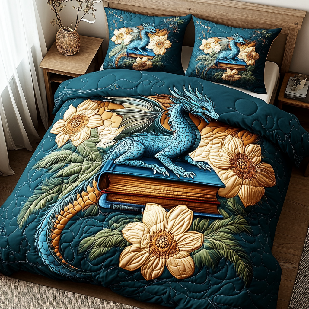 Midnight Petal Dragon Quilted Bedding Set Best Bedding Gift for Holiday Season 2025