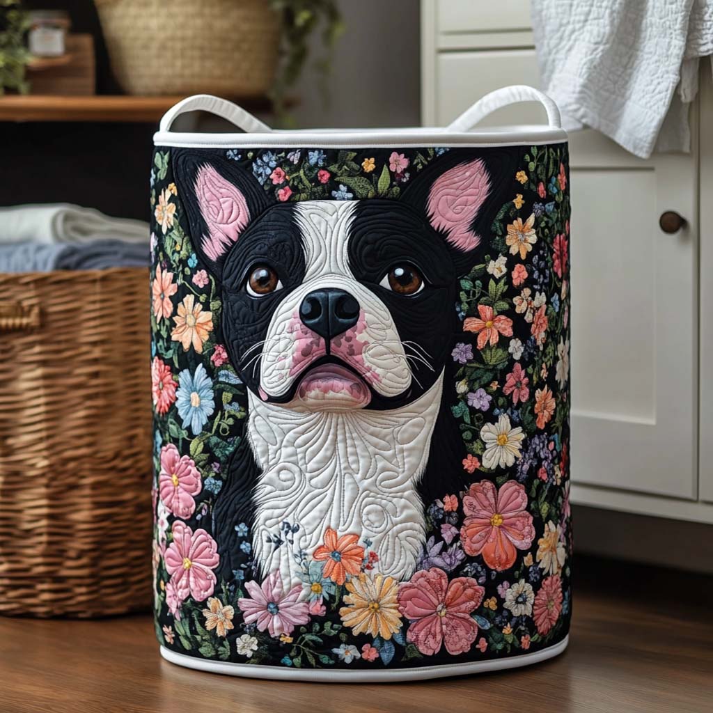 Midnight Petal Paws Quilted Laundry Basket Soft Quilted Laundry Basket for Daily Home Use