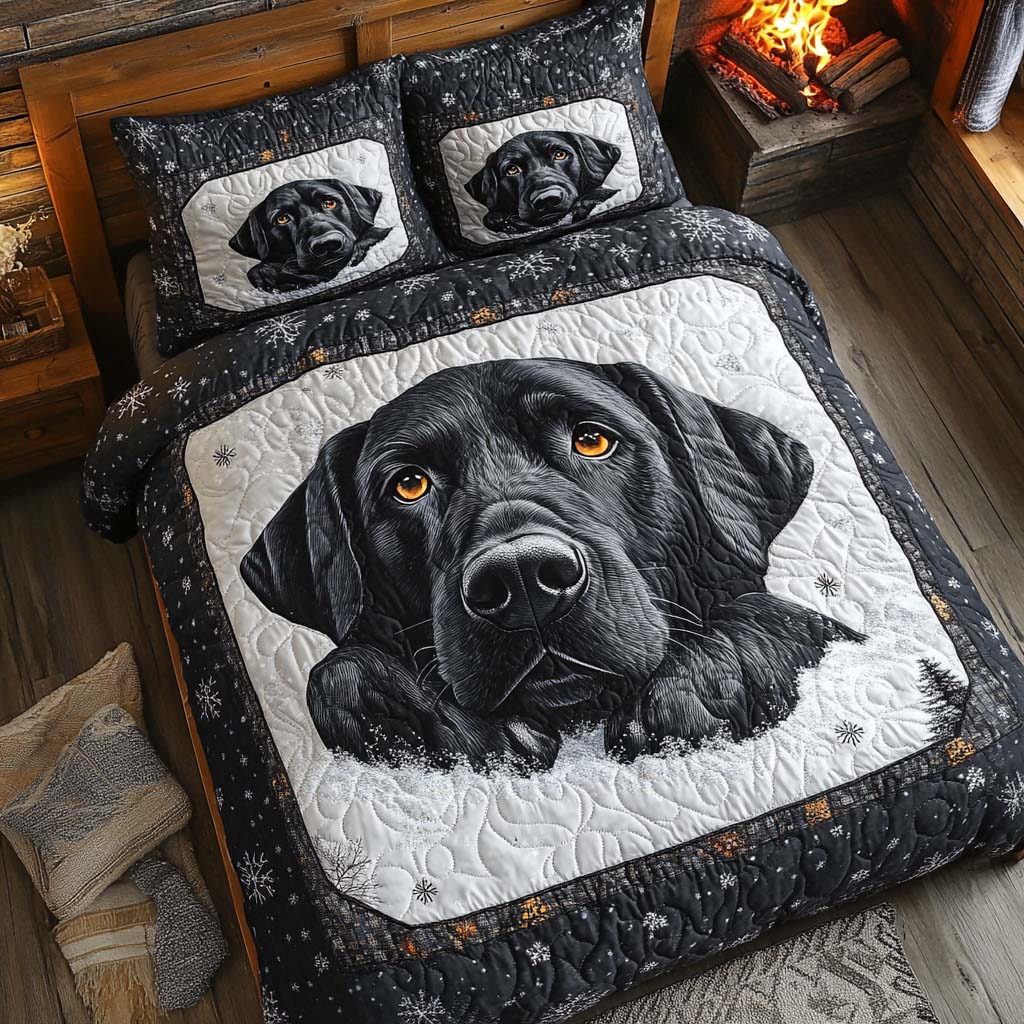 Midnight Pup Quilted Bedding Set Holiday Duvet Cover Set Labrador Gifts For Him Her