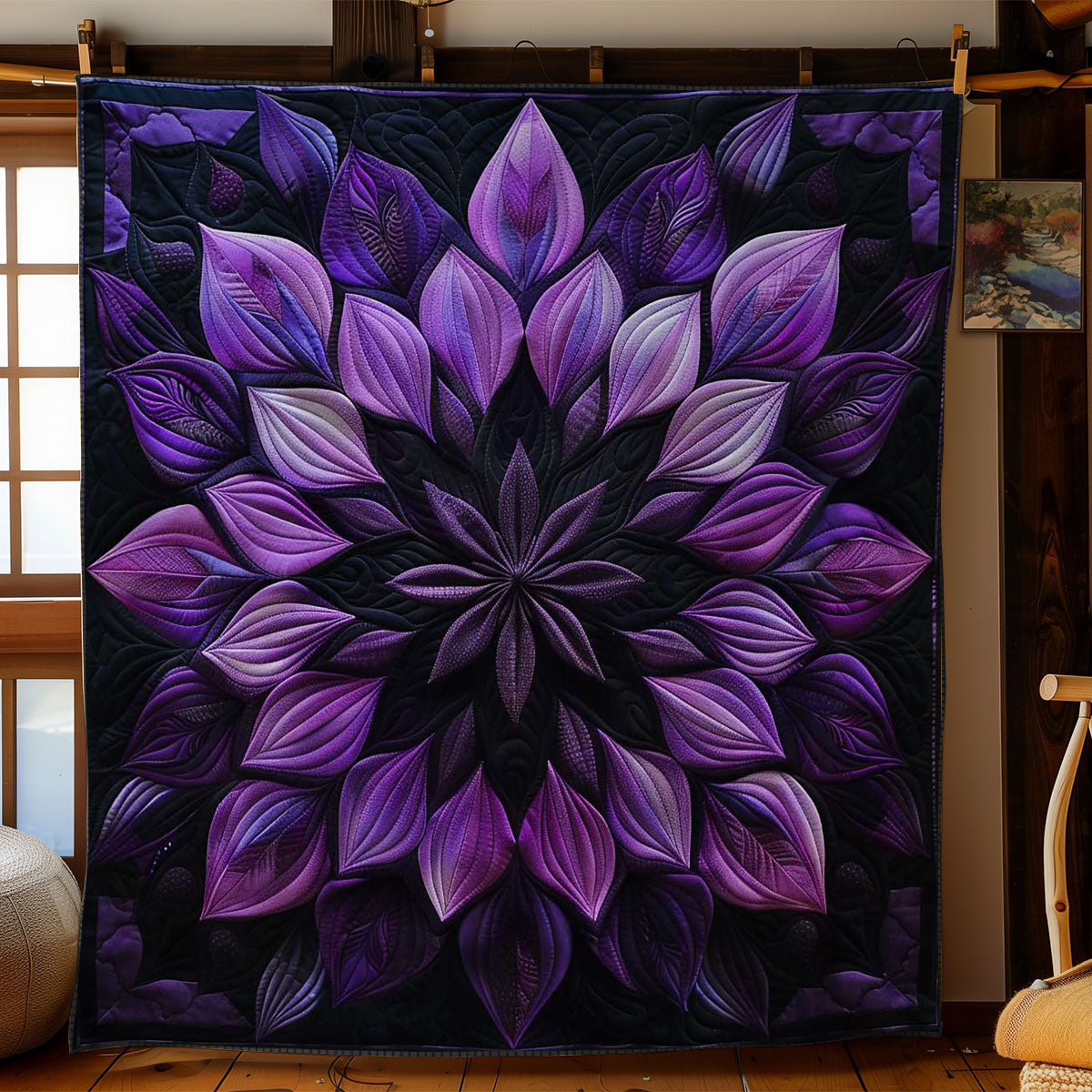 Midnight Purple Flower Quilt Beautiful Printed Quilt Blanket for Home Aesthetics