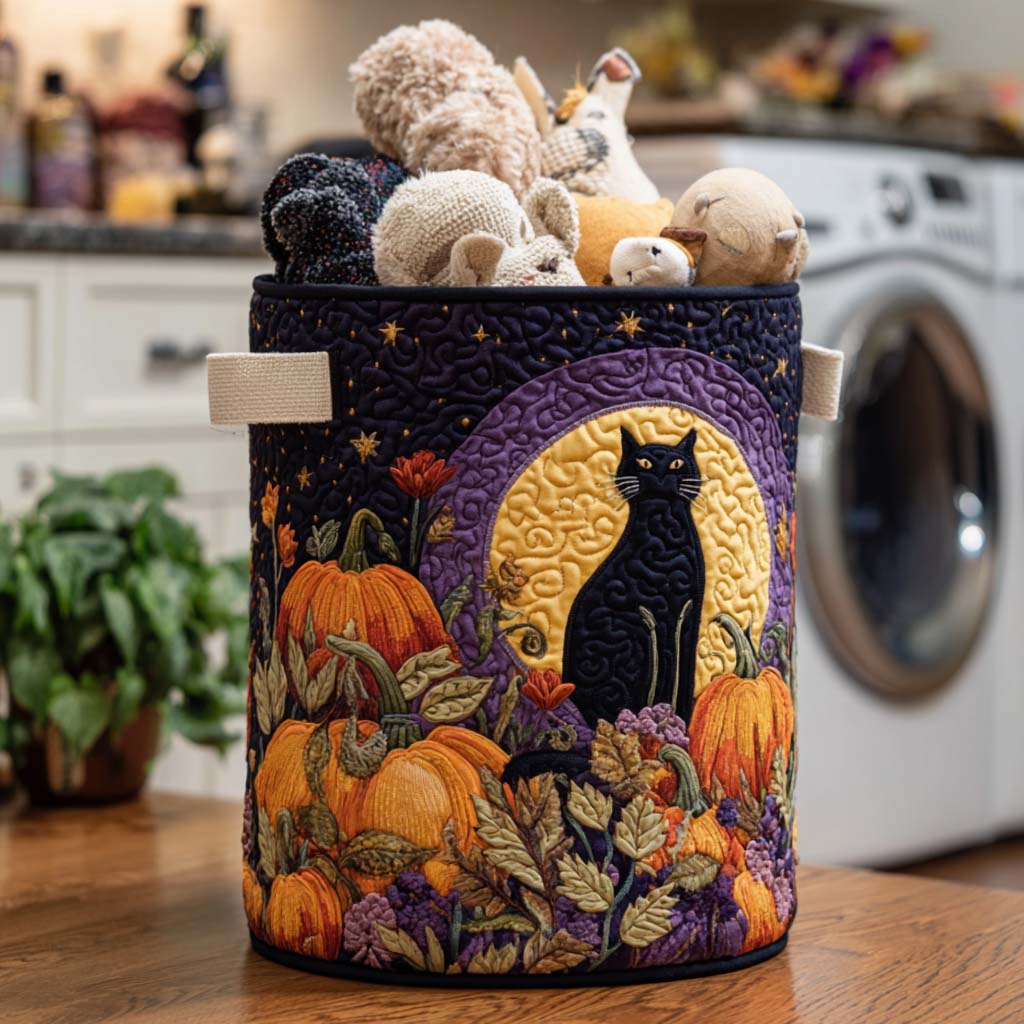 Midnight Purr Quilted Laundry Basket Perfect Gift For Apartment Living