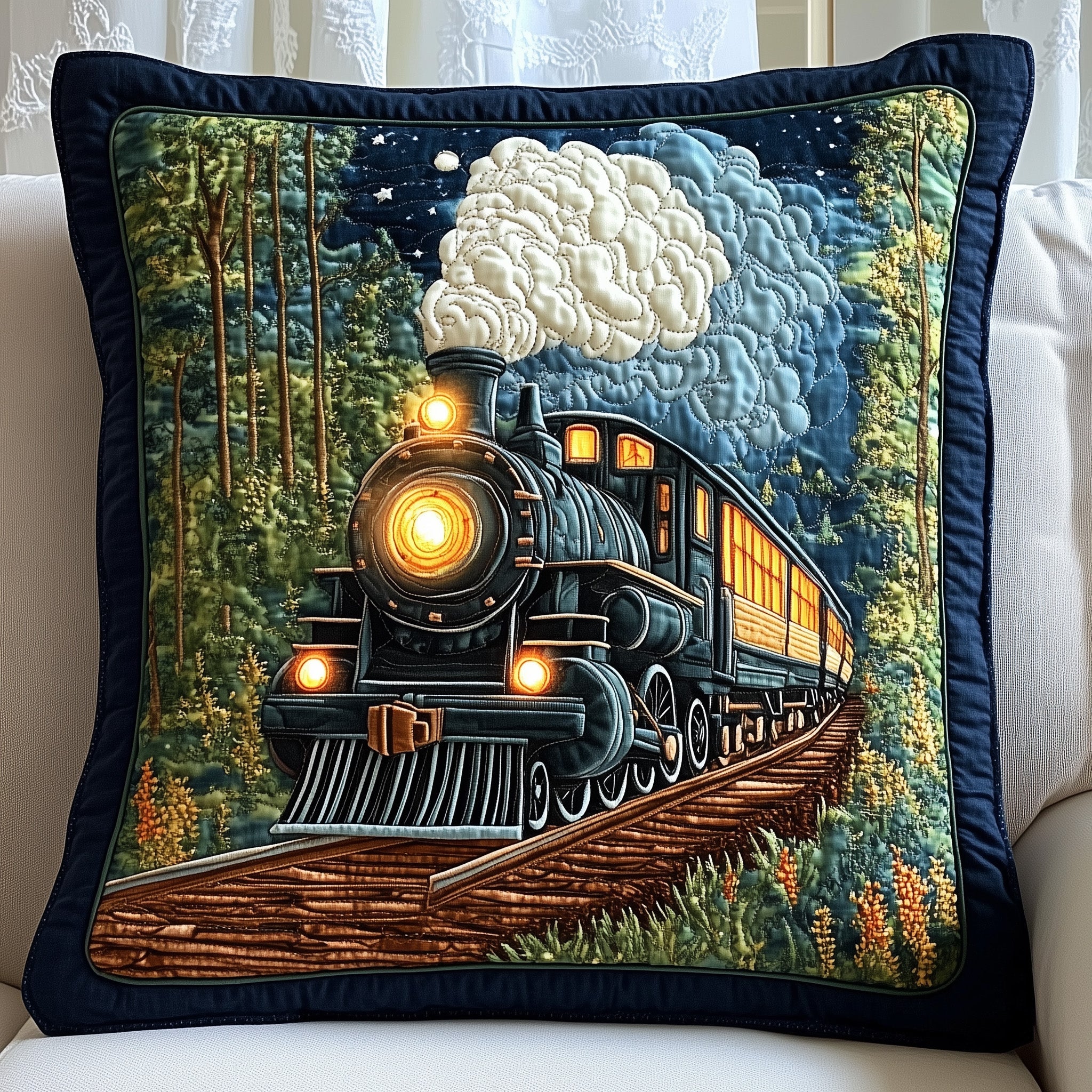 Midnight RailDream Quilted Pillow Case Decorative Pillow Cover MerchTrain Gifts For Men