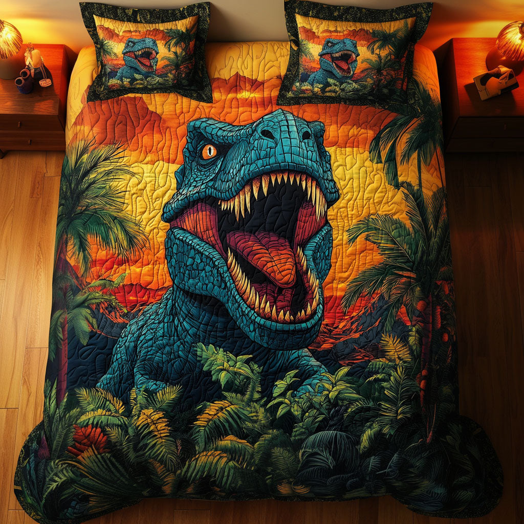 Midnight Raptor Quilted Bedding Set Holiday Duvet Cover Set Gifts For Dinosaur Lovers Adults
