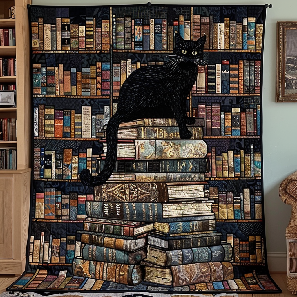 Midnight Reader Quilted Blanket Cat Christmas Gifts