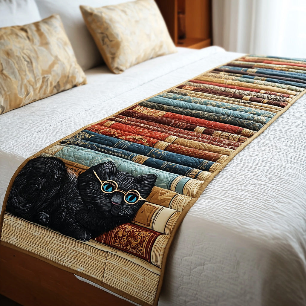 Midnight Reading Cat Quilted Bed Runner Bed Decorations Cat Gifts For Cat Lovers