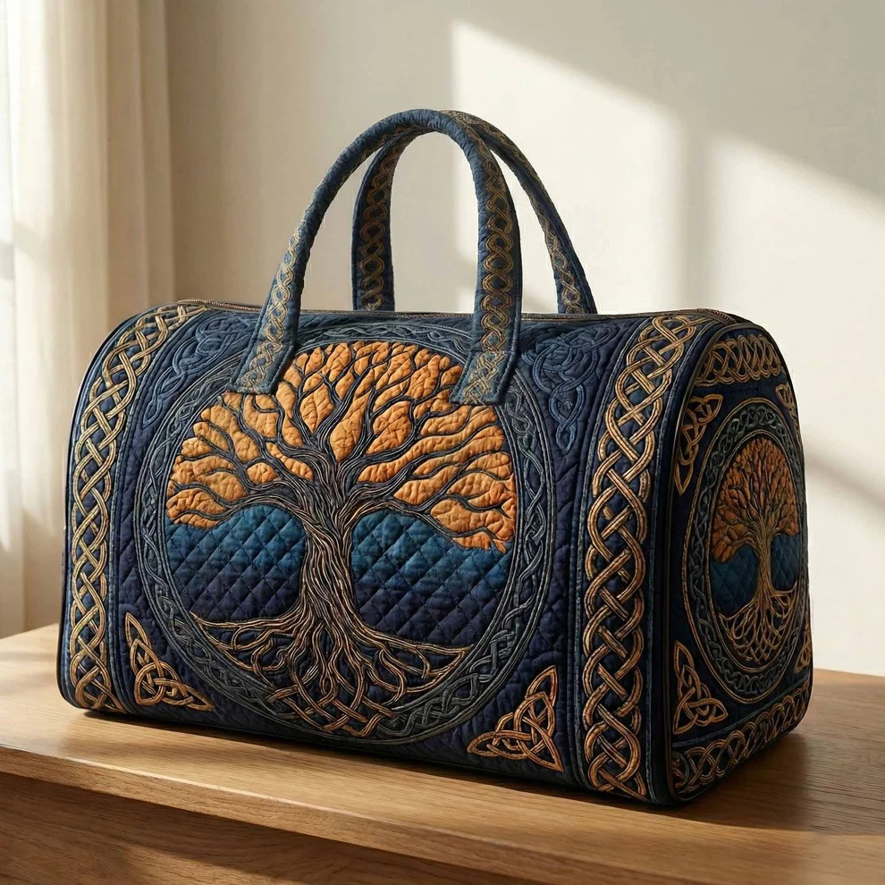 Midnight Roots Celtic Tree Of Life Quilted Duffle Bag Irish Heritage Travel Bag Gift For Celtic Lovers